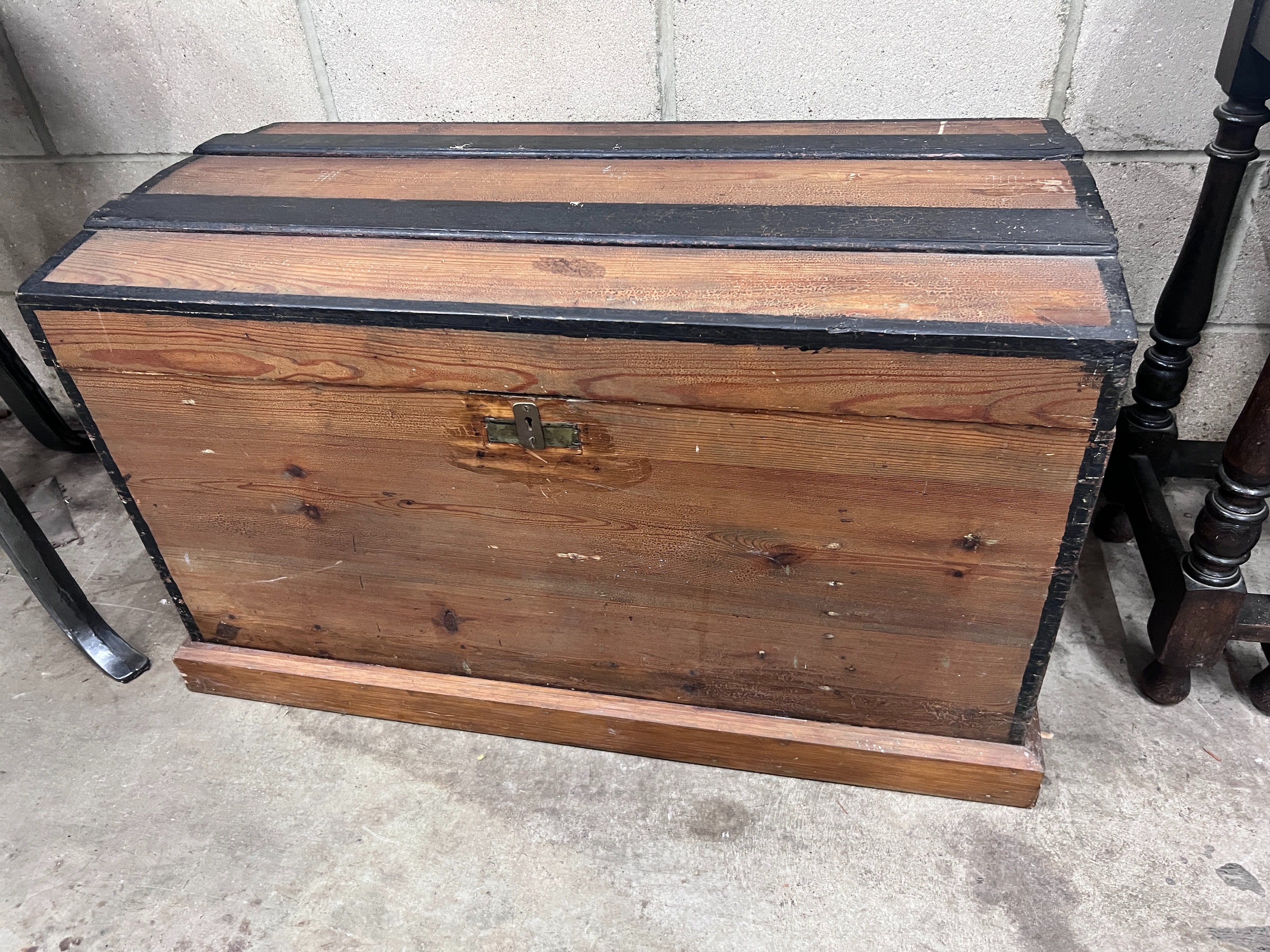 A marvered pine dome top trunk, width 95cm *Please note the sale commences at 9am.